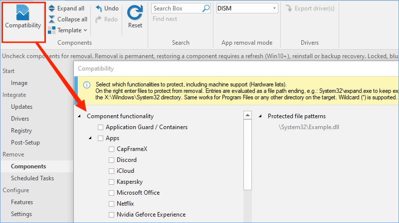 click on compatibility to simplify sensitive components