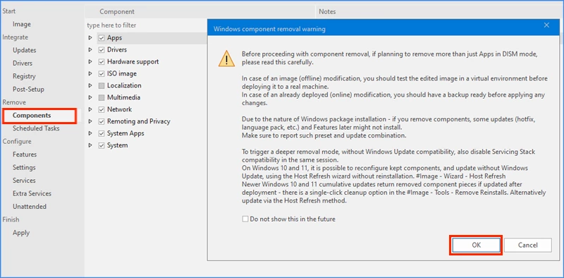 remove components warning