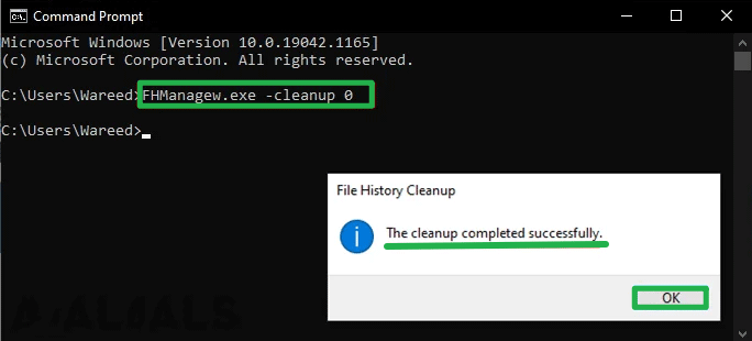 clean up windows file history using command prompt