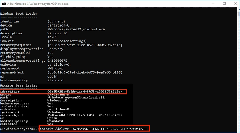 delete other operating systems via bcdedit