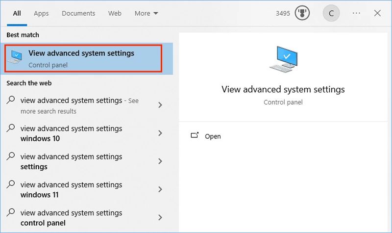 view advanced system settings