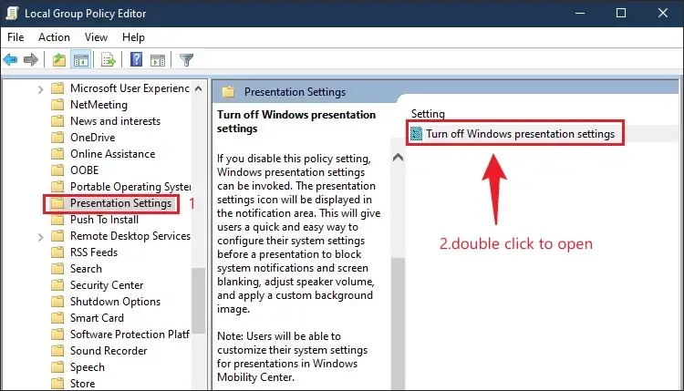 open windows presentation settings