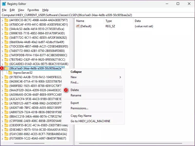 delete the corresponding key in registry editor