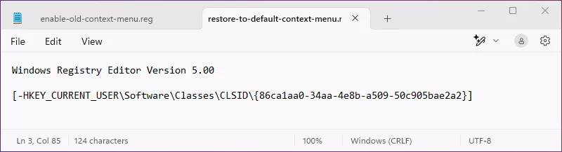 restore to default context menu via reg file