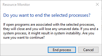 Do you want to end the selected processes