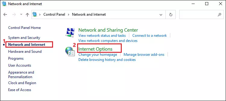 select internet options