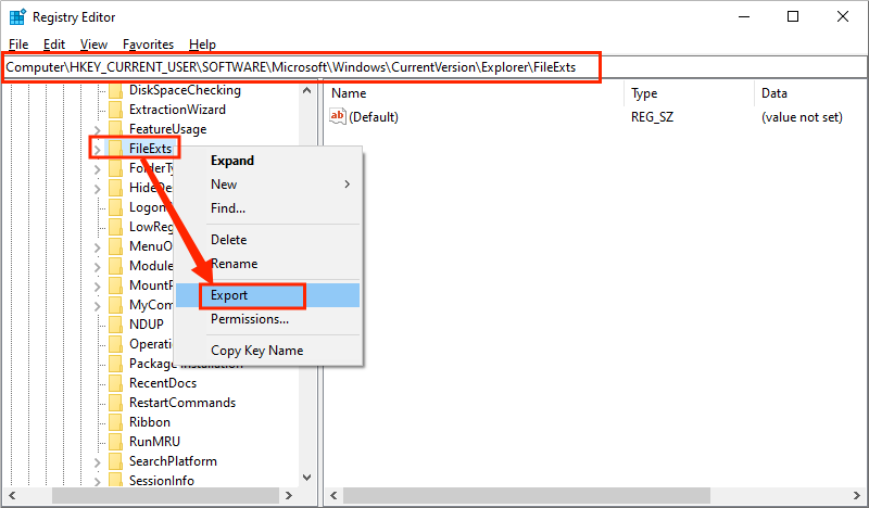 backup fileexts key