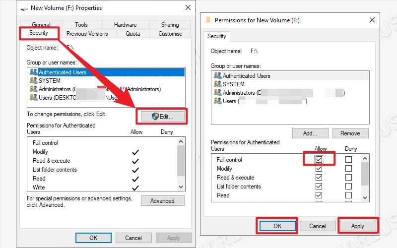 set compressed folder to full control