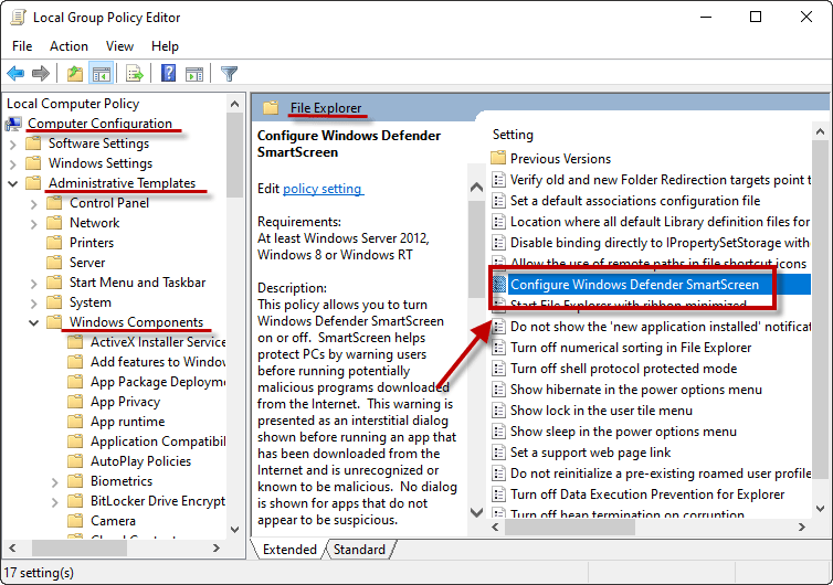 configure windows defender smartscreen