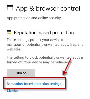 reputation based protection settings