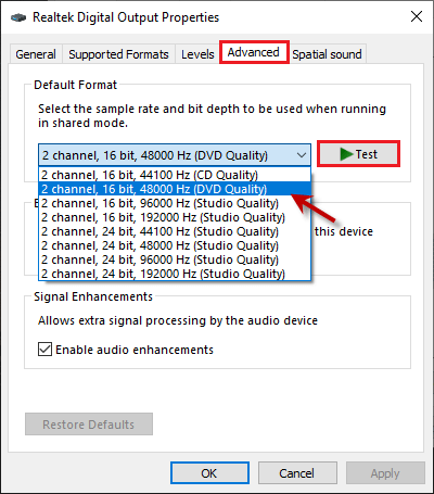 change the audio format