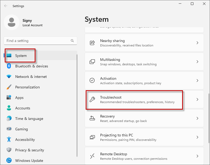 system and troubleshoot