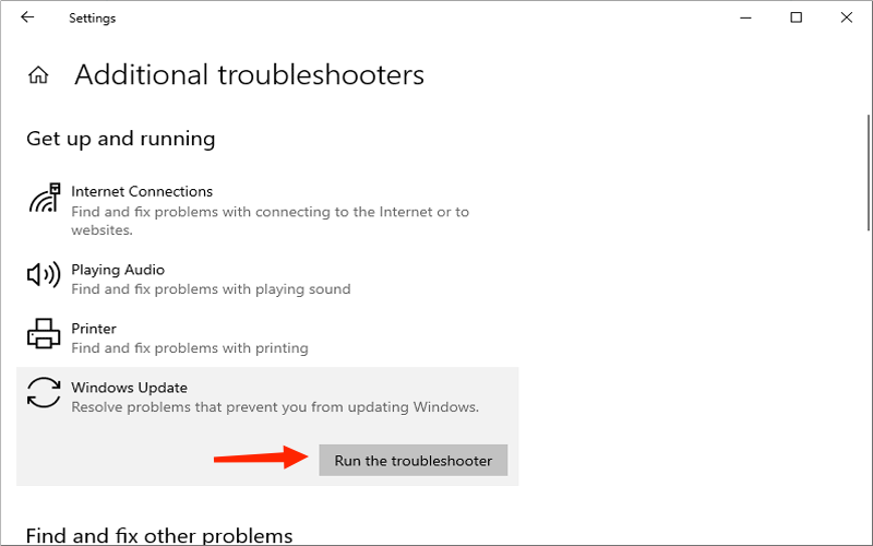 run the troubleshooter win 10