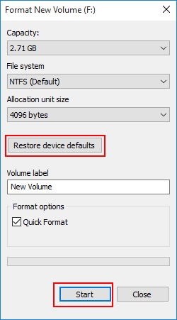 select file system and unit size for drive