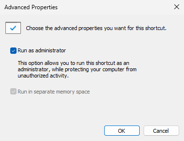 Advanced > Run as administrator