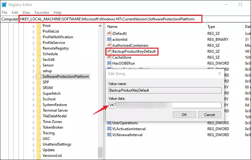 find product key in registry editor