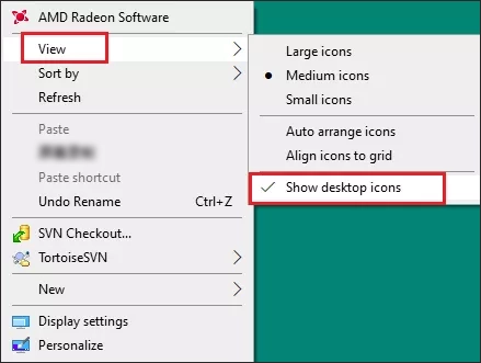 click show desktop icons