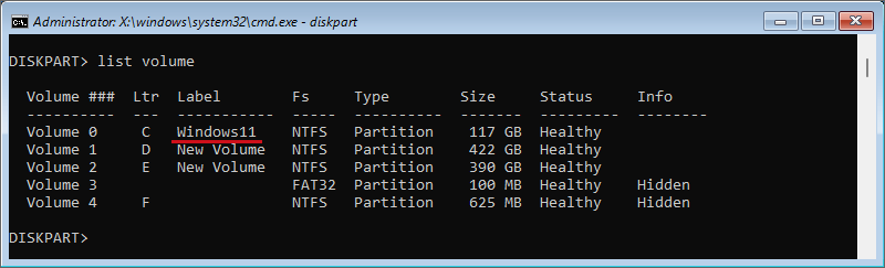 list volume windows