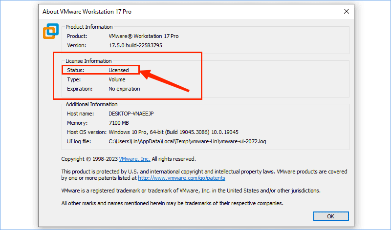 check vm license status