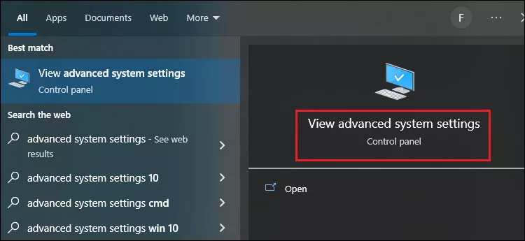 view advanced system settings