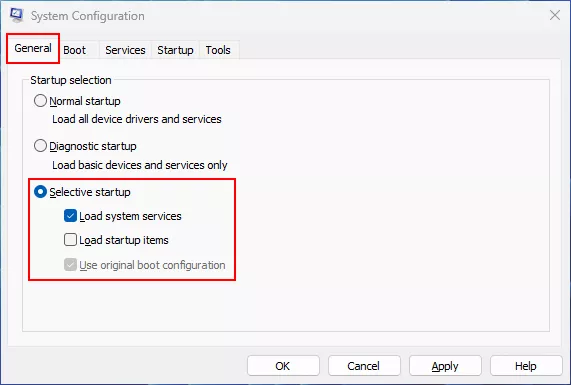 Choose selective startup and uncheck load startup items