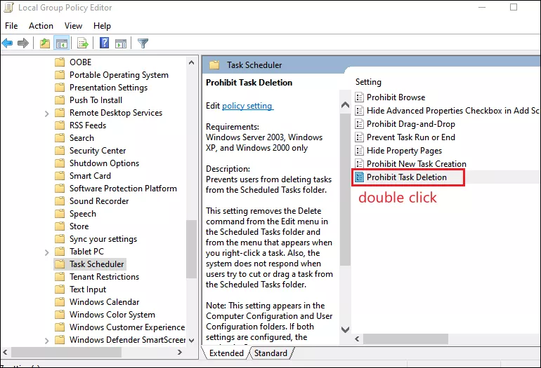 double click prohibit task deletion