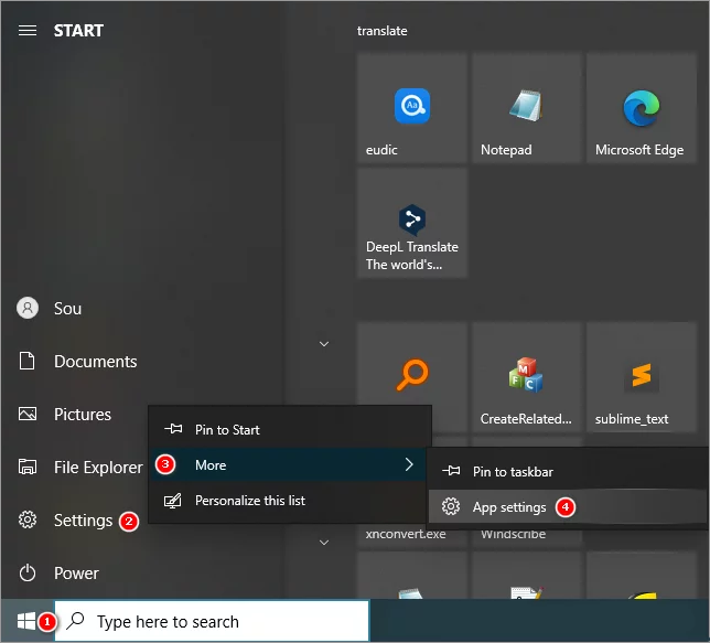 Win10 Open settings app settings window