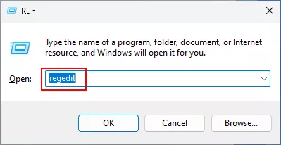 type 'regedit' in run dialog