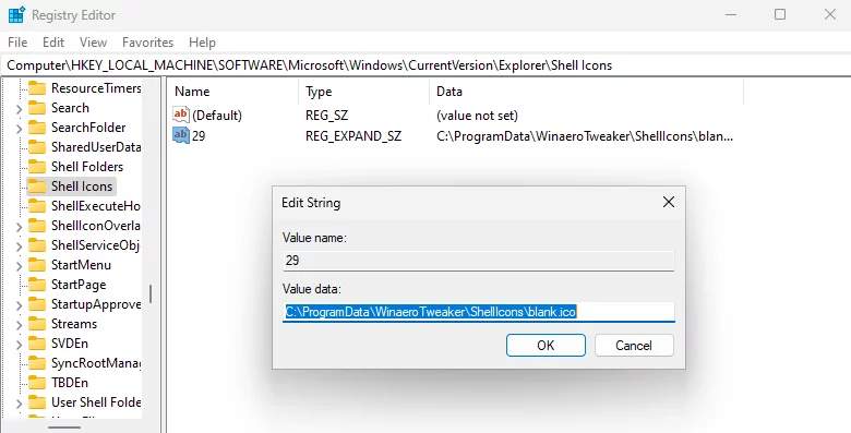 corresponding registry key