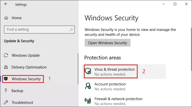 choose virus and threat protection