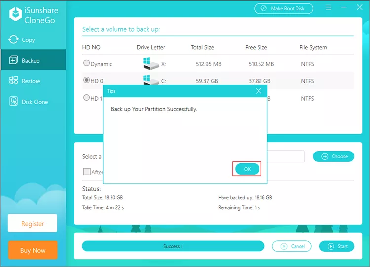 back up your partition successfully