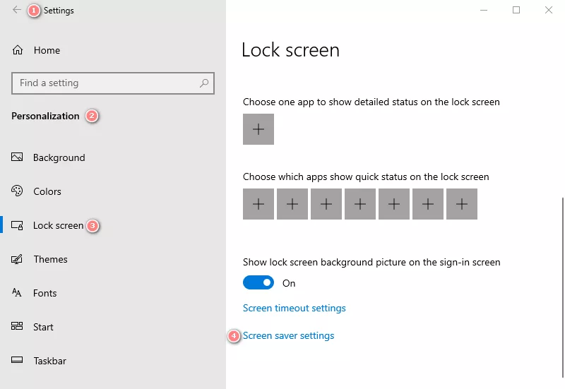 Settings > Personalization > Lock screen > Screen saver settings on Windows 10