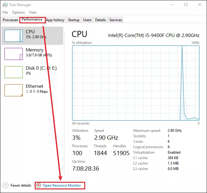 steps to open resource monitor window