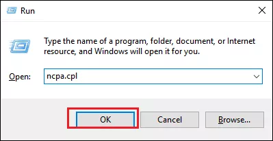 type ncpa.cpl in the run dialog box