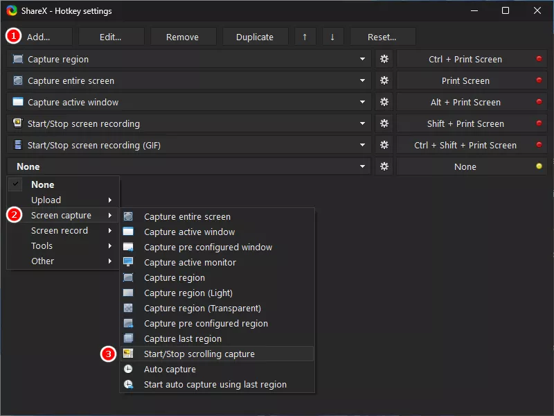 ShareX add a hotkey