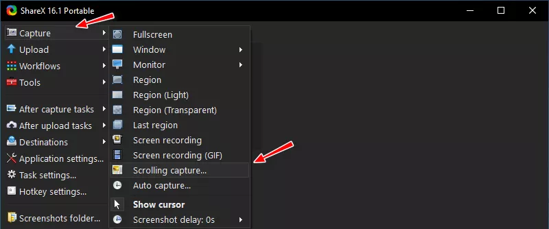 Sharex Capture > Scrolling capture