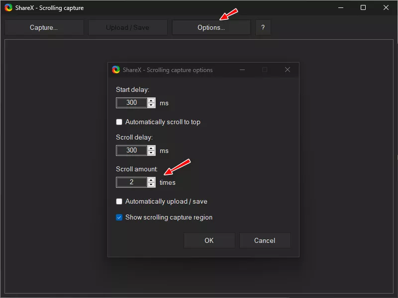 ShareX change scroll speed