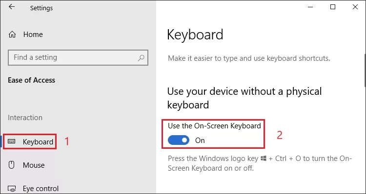 enable on screen keyboard