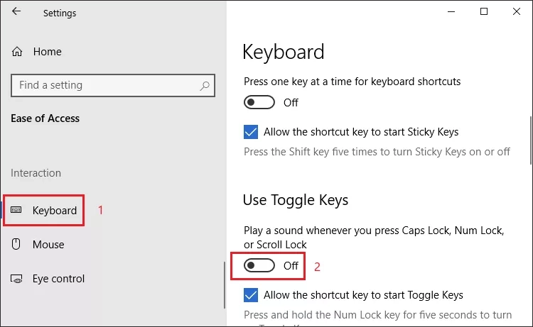 turn off use toggle keys