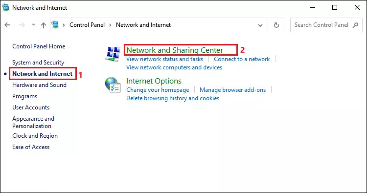 open network and sharing center