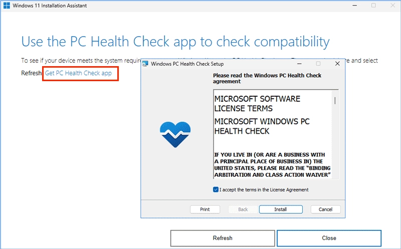 use pc health check to check compatibility