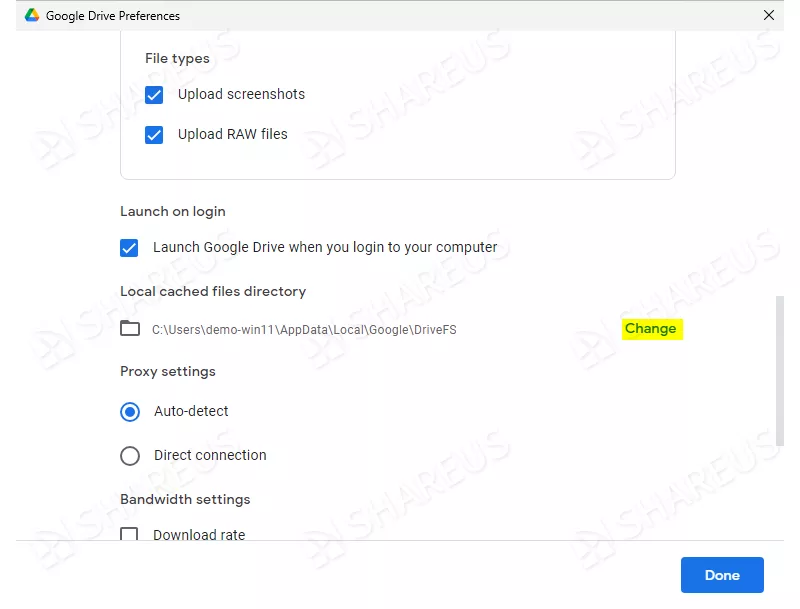 change Local cached files directory