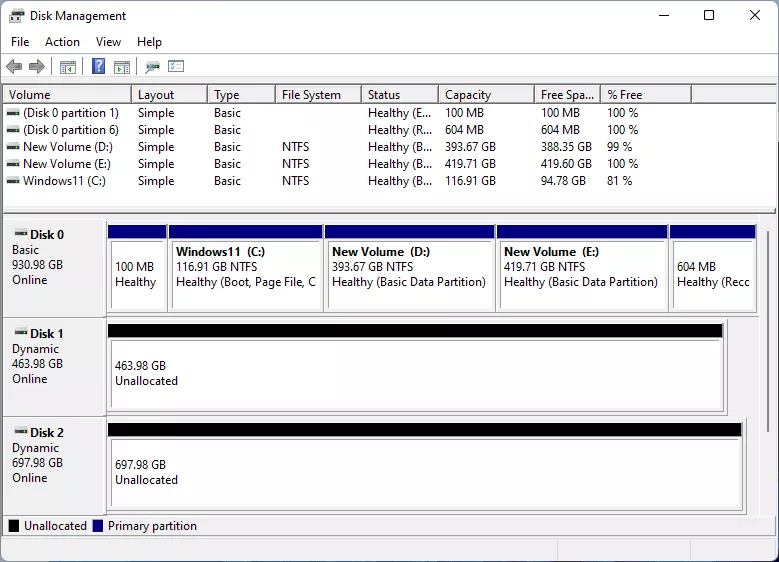 disk management show delete result