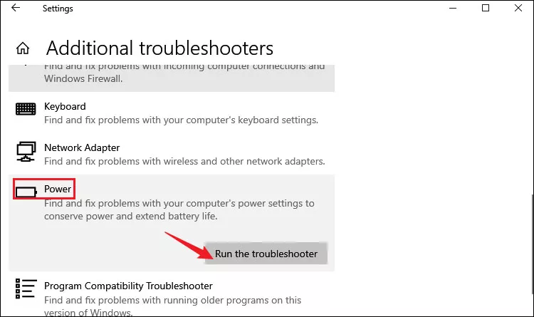 run power troubleshooter