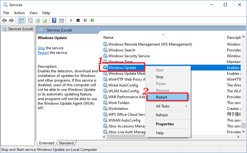 restart windows update service