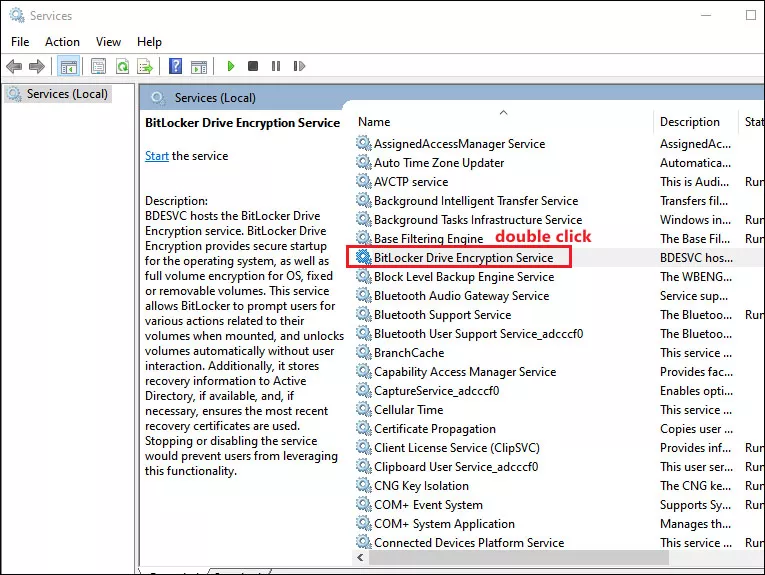 double click bitlocker drive encryption service