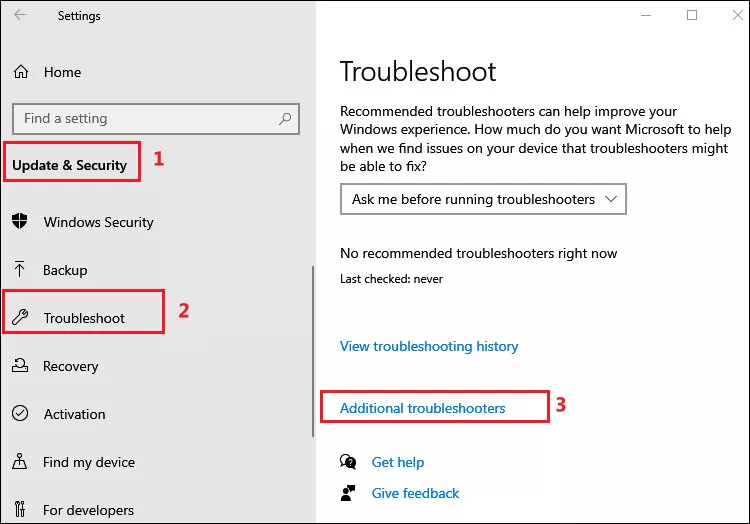 select additional troubleshooters