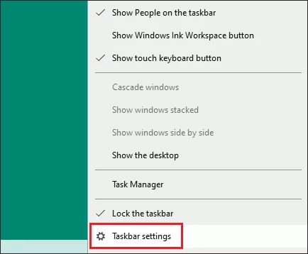 click taskbar settings