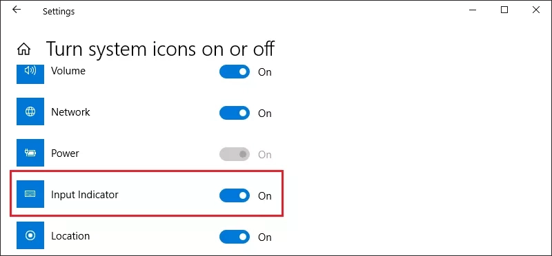 turn on input indicator