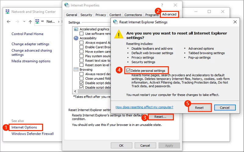 reset internet explorer settings